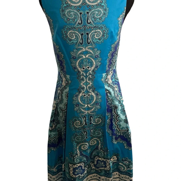 Women's Talbot Medallion Sheen Fit Flare Dress Blue Paisley Size:2 Pockets - Picture 4 of 10